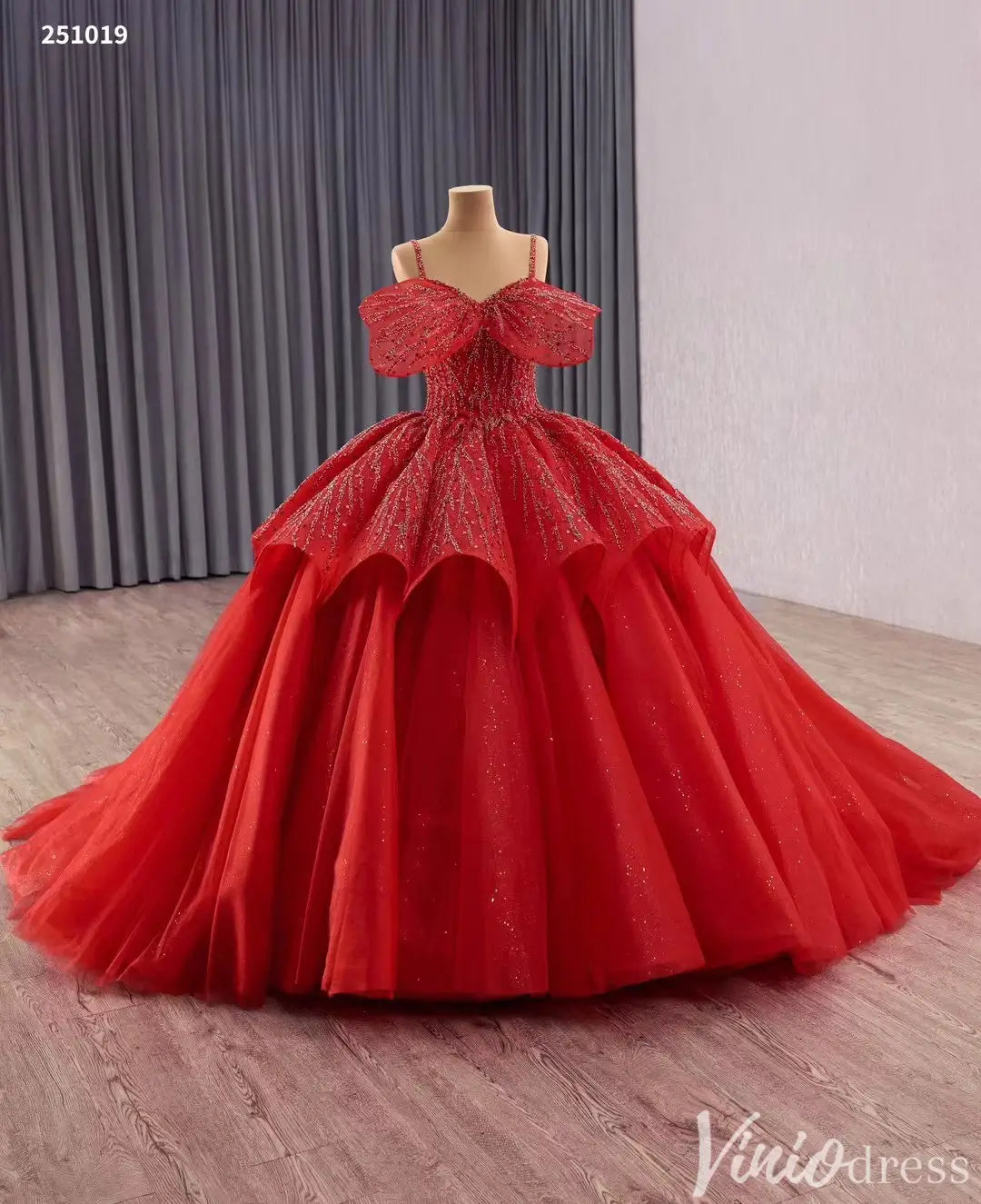 Dramatic Red Ball Gown with Sparkling Petal Neckline Quinceanera Dresses – Style 251019-Quinceanera Dresses 2025 -Viniodress-Red-Custom Size-