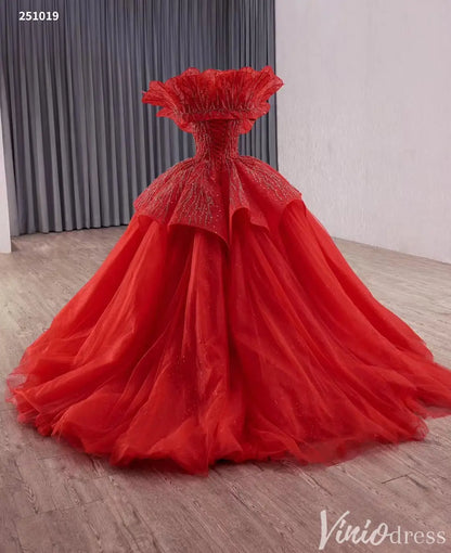 Dramatic Red Ball Gown with Sparkling Petal Neckline Quinceanera Dresses – Style 251019-Quinceanera Dresses 2025 -Viniodress-Red-Custom Size-