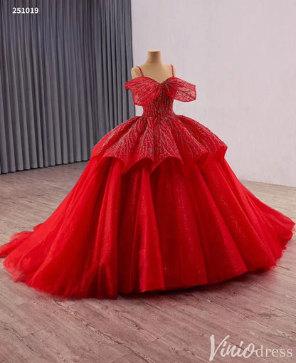 Dramatic Red Ball Gown with Sparkling Petal Neckline Quinceanera Dresses – Style 251019-Quinceanera Dresses 2025 -Viniodress-Red-Custom Size-