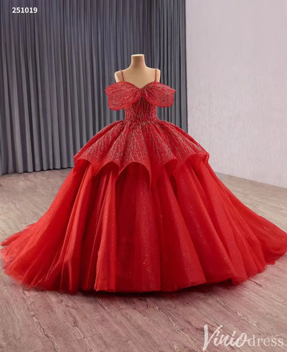 Dramatic Red Ball Gown with Sparkling Petal Neckline Quinceanera Dresses – Style 251019-Quinceanera Dresses 2025 -Viniodress-Red-Custom Size-