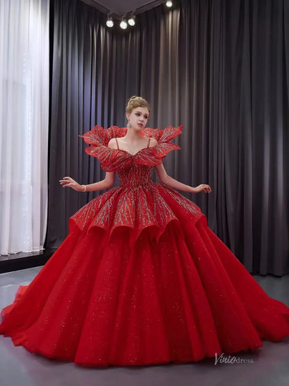 Dramatic Red Ball Gown with Sparkling Petal Neckline Quinceanera Dresses – Style 251019-Quinceanera Dresses 2026-Viniodress-Red-Custom Size-