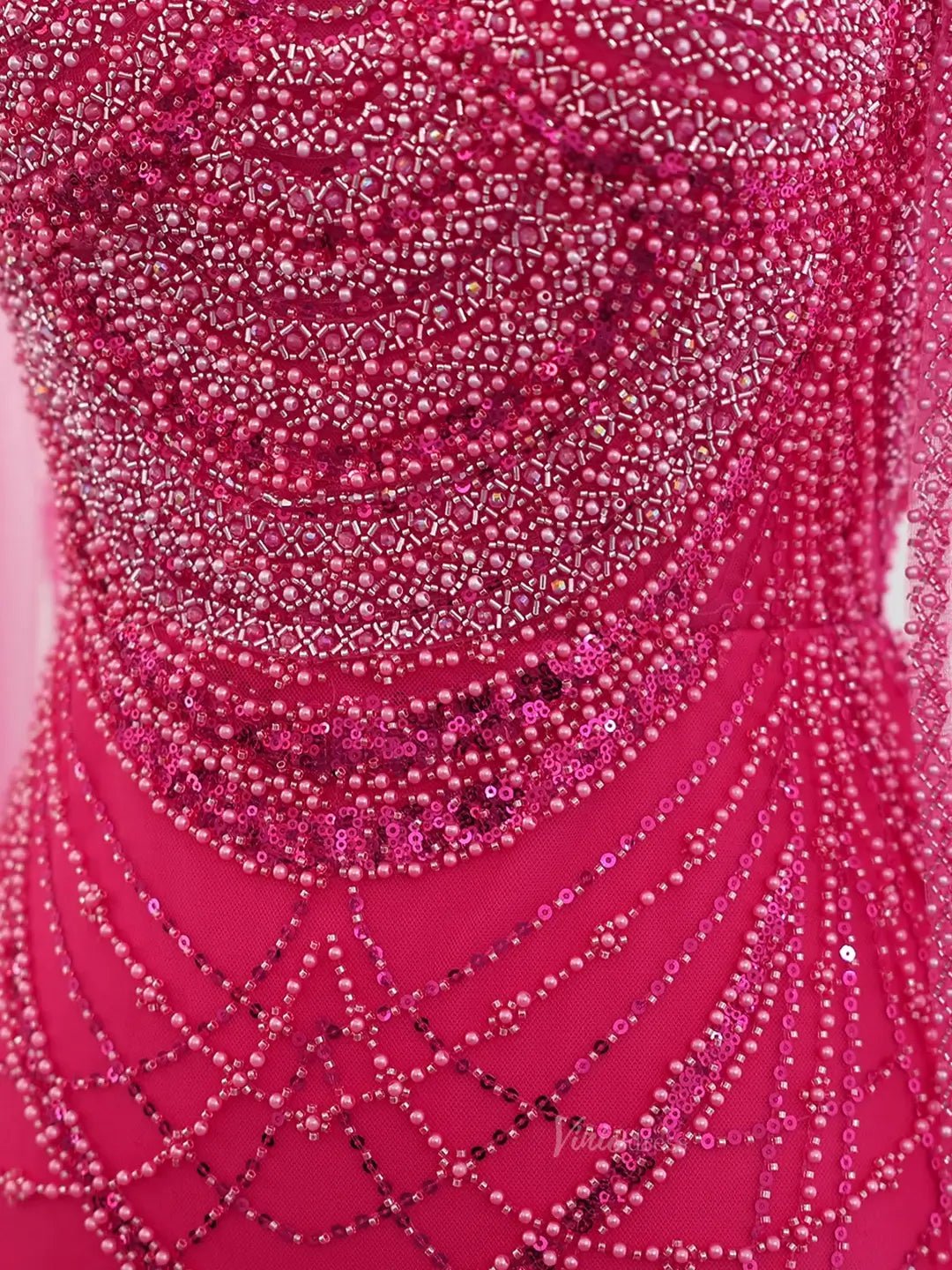 Draped Sleeve Prom Dresses Beaded Formal Dresses, Halter Neck, Cape Sleeve BD025-Evening Dresses 2025 -Viniodress-Fuchsia-US 2-
