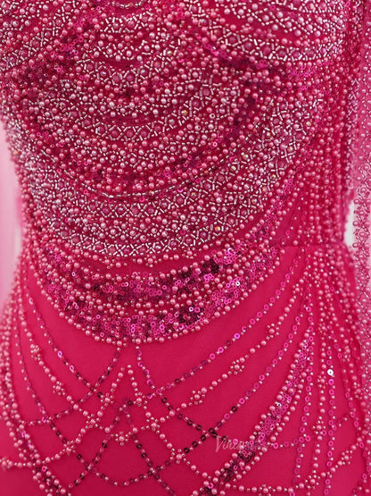 Draped Sleeve Prom Dresses Beaded Formal Dresses, Halter Neck, Cape Sleeve BD025-Evening Dresses 2025 -Viniodress-Fuchsia-US 2-