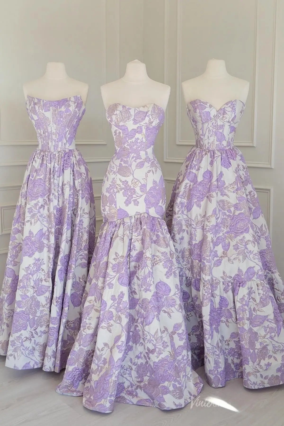 Dreamy Lavender Floral Jacquard Mermaid Prom Dress with Strapless Sweetheart & Ruffle Hem – JC022-prom dresses 2026-Viniodress-Lavender-Custom Size-