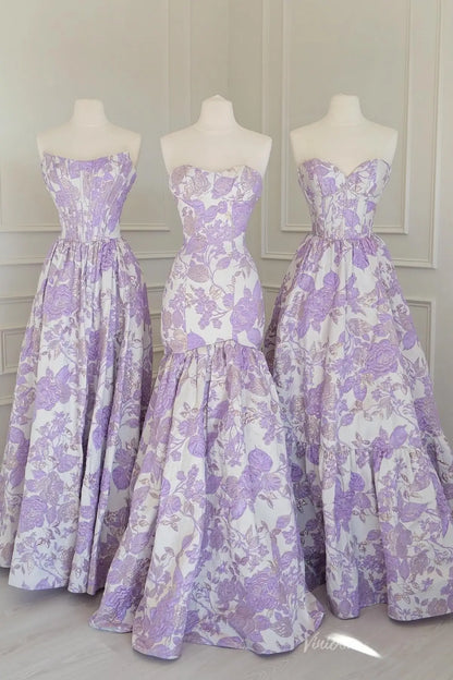 Dreamy Lavender Floral Jacquard Mermaid Prom Dress with Strapless Sweetheart & Ruffle Hem – JC022-prom dresses 2026-Viniodress-Lavender-Custom Size-