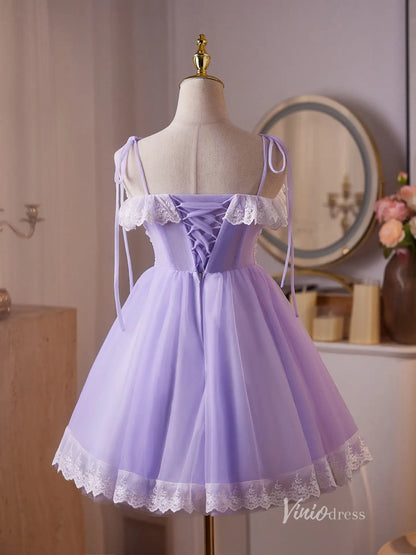 Dreamy Lavender Homecoming Dress with Tie-Strap, Beaded Bodice, Ruffled Sweetheart Neckline – BJ092-prom dresses 2025 -Viniodress-Lavender-Custom Size-
