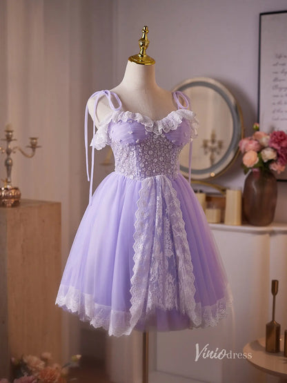 Dreamy Lavender Homecoming Dress with Tie-Strap, Beaded Bodice, Ruffled Sweetheart Neckline – BJ092-prom dresses 2025 -Viniodress-Lavender-Custom Size-