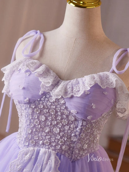 Dreamy Lavender Homecoming Dress with Tie-Strap, Beaded Bodice, Ruffled Sweetheart Neckline – BJ092-prom dresses 2025 -Viniodress-Lavender-Custom Size-