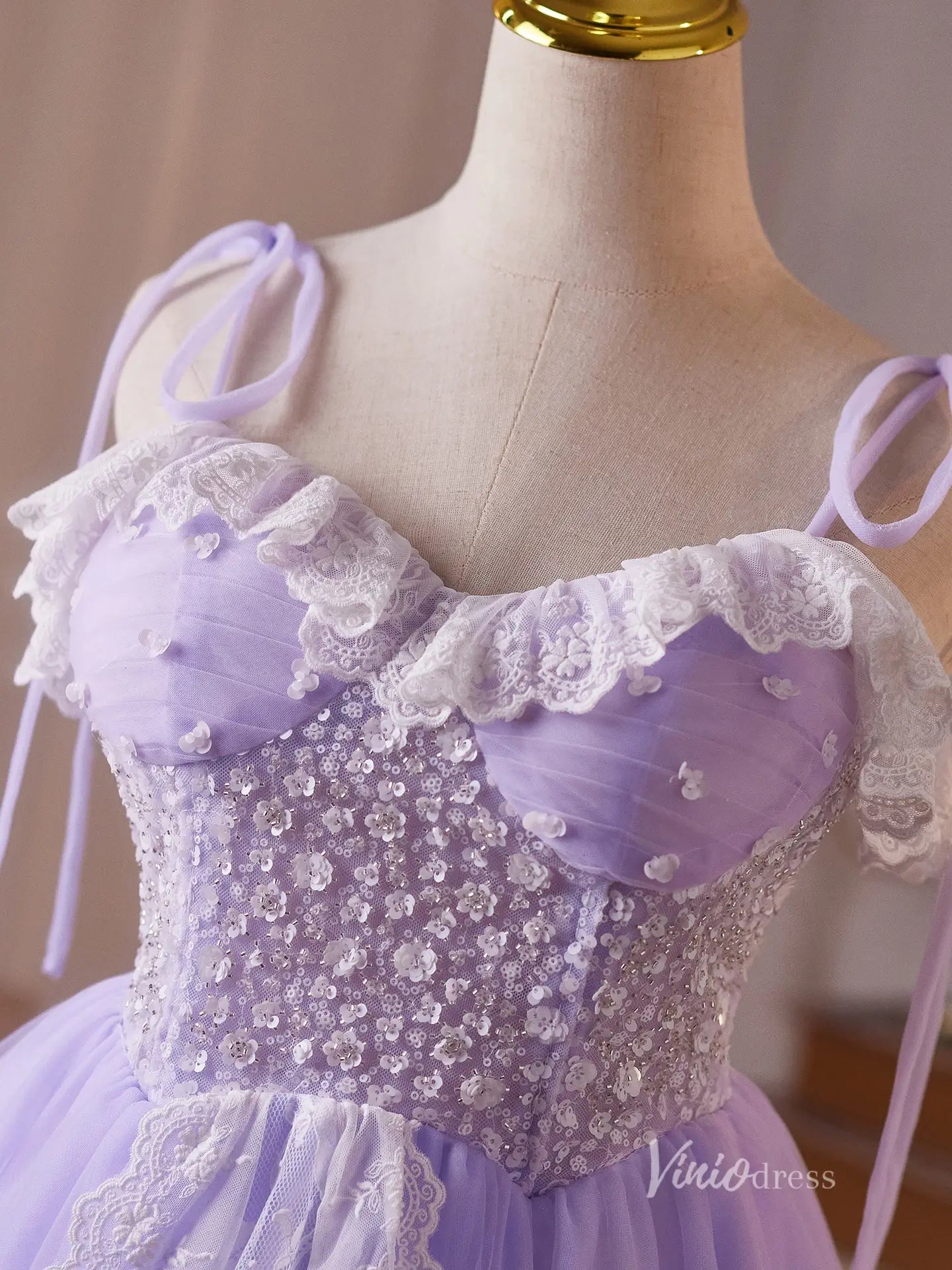 Dreamy Lavender Homecoming Dress with Tie-Strap, Beaded Bodice, Ruffled Sweetheart Neckline – BJ092-prom dresses 2025 -Viniodress-Lavender-Custom Size-