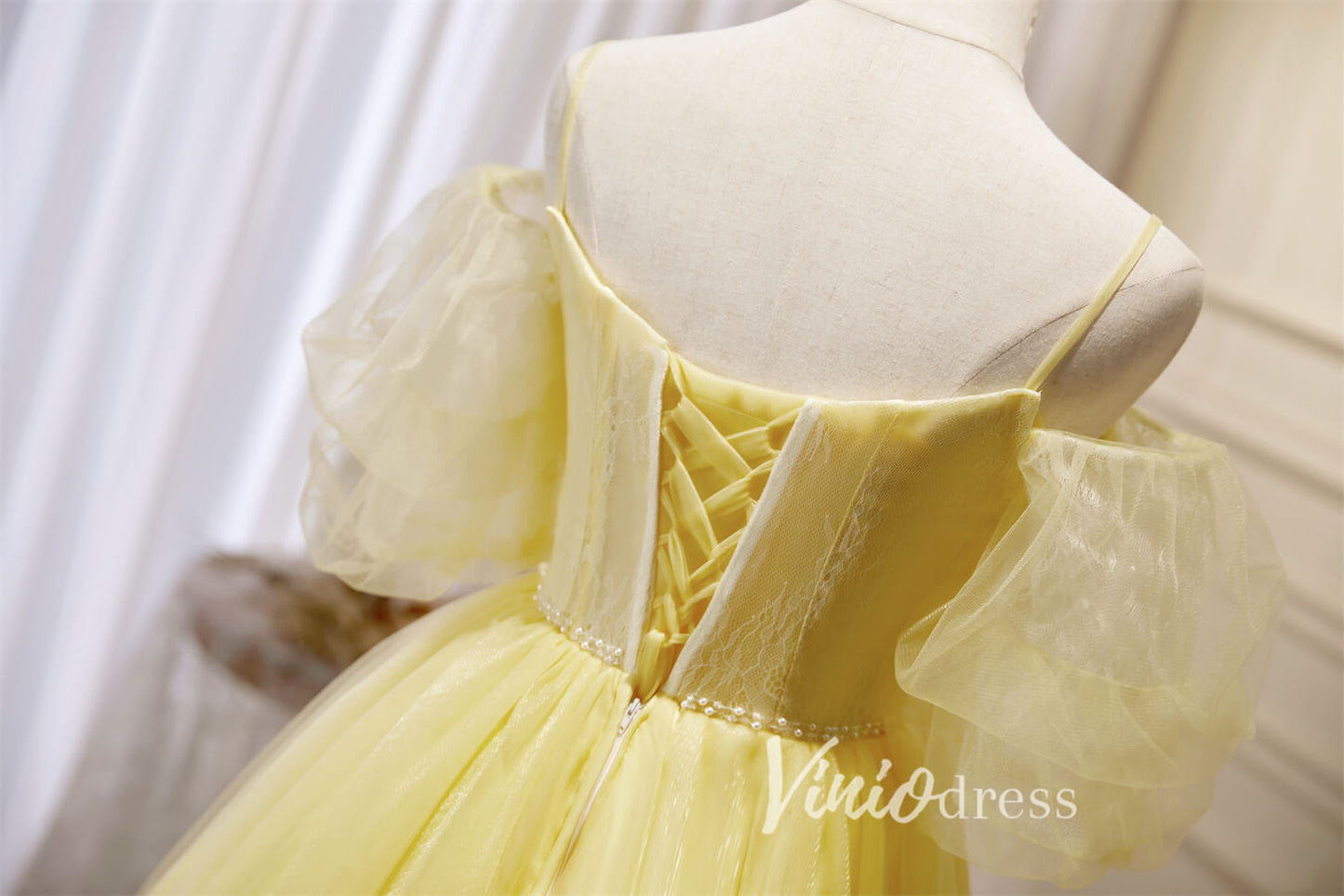 Short Prom Dresses 2025 Yellow Tulle Hoco Dresses Spaghetti Strap Short Graduation Dresses SD1537-Dresses-Viniodress-Yellow-Custom Size-Viniodress