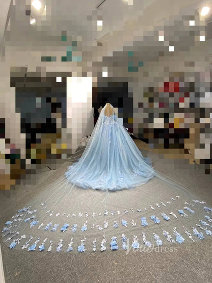 Light Blue Tulle Quince Dresses 3D Flower Off the Shoulder Cinderella Prom Dresses 66706-Quinceanera Dresses 2025 -Viniodress-Light Blue-Custom Size-