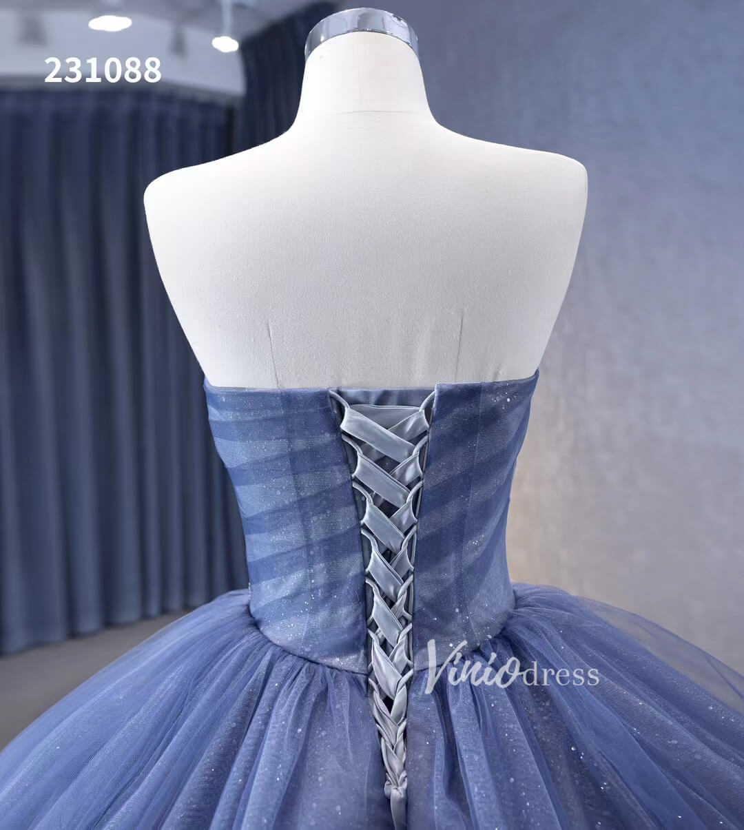 Dusty Blue Detachable Blossom Wedding Dresses Strapless Tiered Quinceanera Dress 231088-Quinceanera Dresses 2025 -Viniodress-Dusty Blue-Custom Size-
