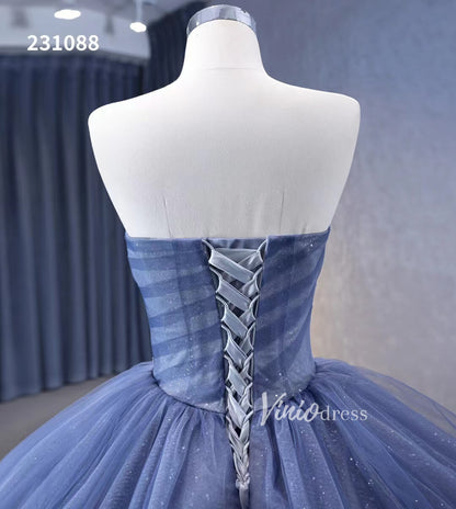 Dusty Blue Detachable Blossom Wedding Dresses Strapless Tiered Quinceanera Dress 231088-Quinceanera Dresses 2025 -Viniodress-Dusty Blue-Custom Size-