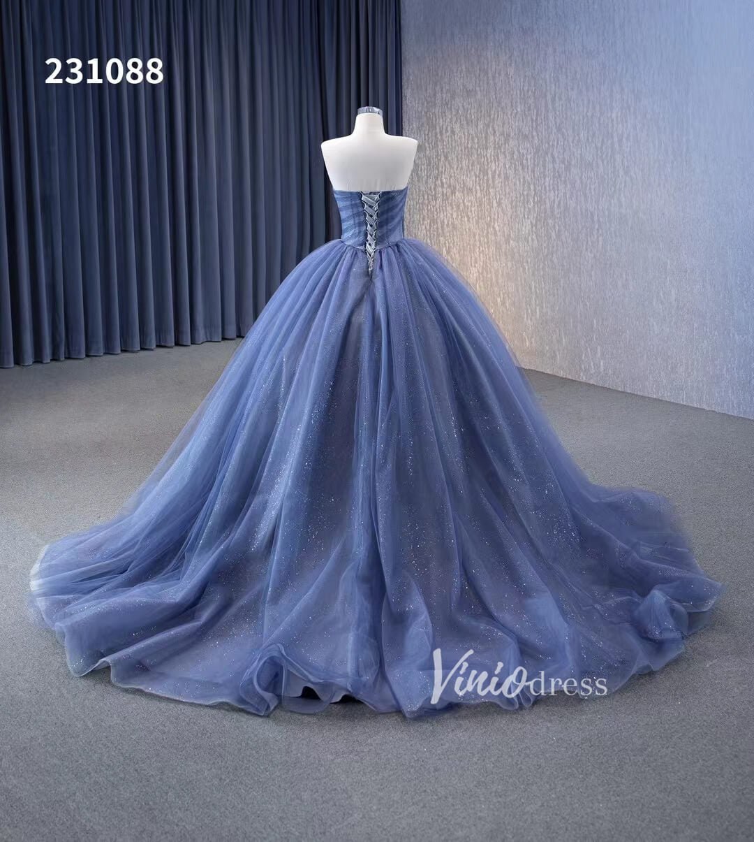 Dusty Blue Detachable Blossom Wedding Dresses Strapless Tiered Quinceanera Dress 231088 - ViniodressQuinceanera DressesDusty BlueCustom Size - Formal Dresses - Ball Gowns