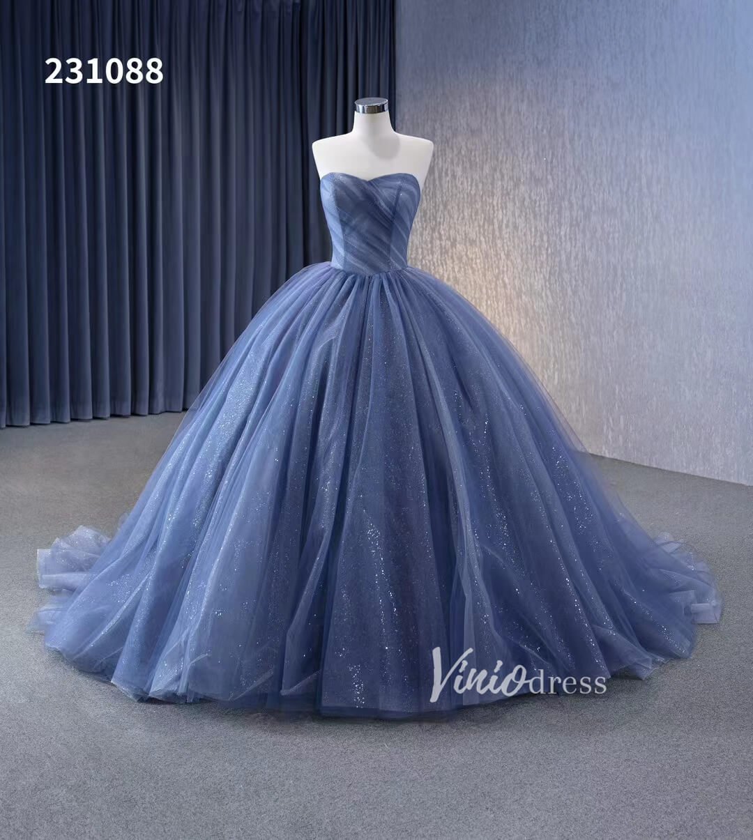 Dusty Blue Detachable Blossom Wedding Dresses Strapless Tiered Quinceanera Dress 231088 - ViniodressQuinceanera DressesDusty BlueCustom Size - Formal Dresses - Ball Gowns