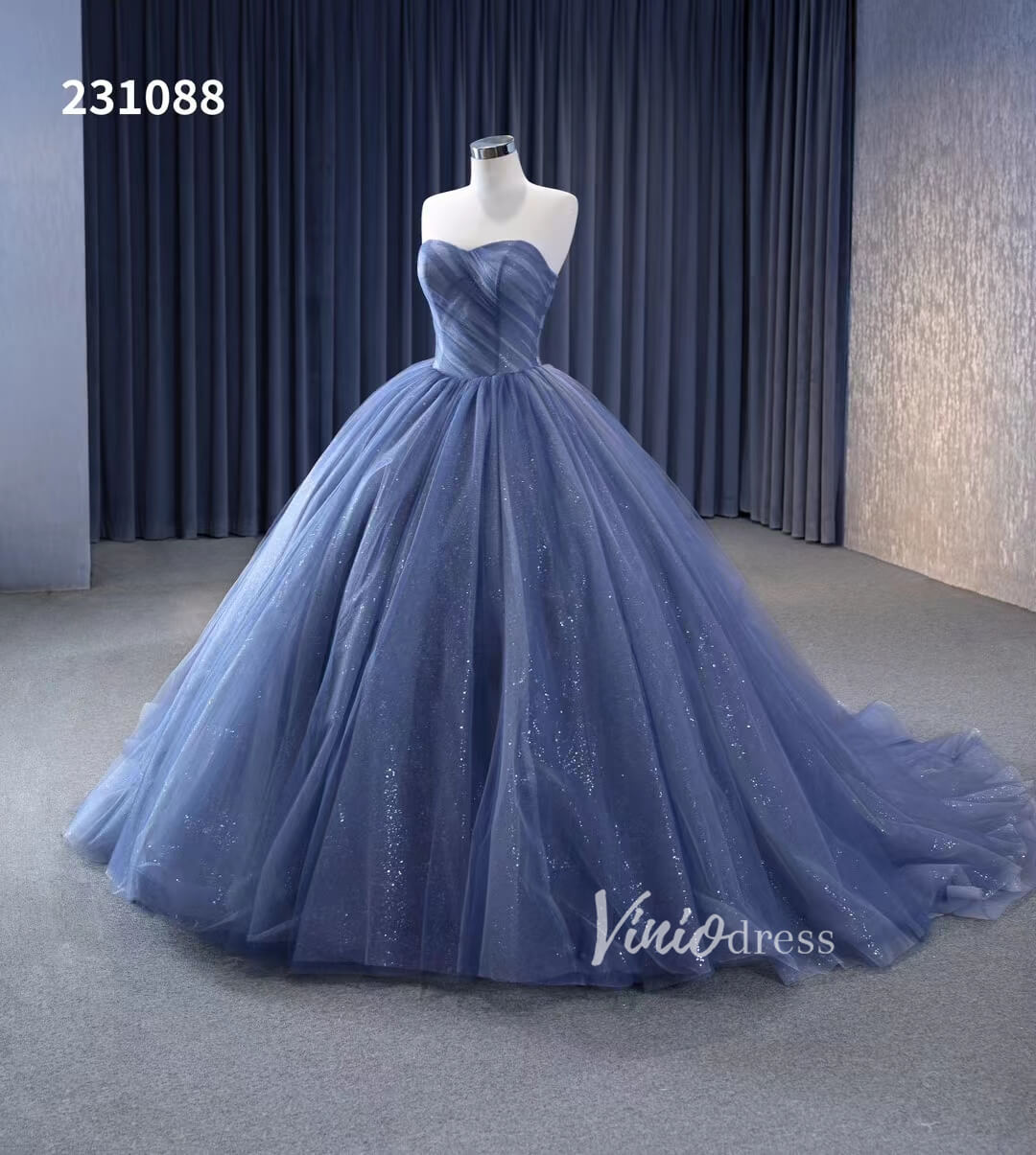 Dusty Blue Detachable Blossom Wedding Dresses Strapless Tiered Quinceanera Dress 231088 - ViniodressQuinceanera DressesDusty BlueCustom Size - Formal Dresses - Ball Gowns