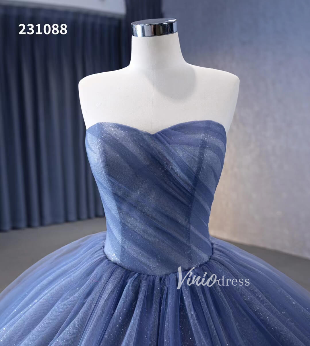 Dusty Blue Detachable Blossom Wedding Dresses Strapless Tiered Quinceanera Dress 231088 - ViniodressQuinceanera DressesDusty BlueCustom Size - Formal Dresses - Ball Gowns