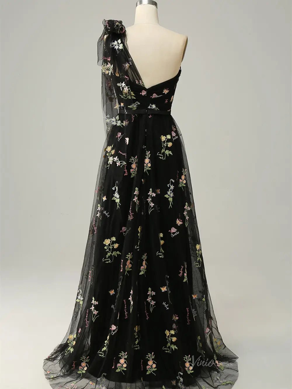 Dusty Blue Floral Lace Prom Dresses One Shoulder Formal Dress FD4080B-prom dresses 2025 -Viniodress-Dusty Blue-Custom Size-