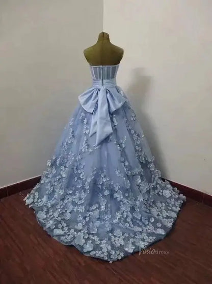 Dusty Blue Floral Lace Prom Dresses with Sweetheart Neckline & Bow-Tie - FD5150-prom dresses 2025 -Viniodress-Dusty Blue-Custom Size-