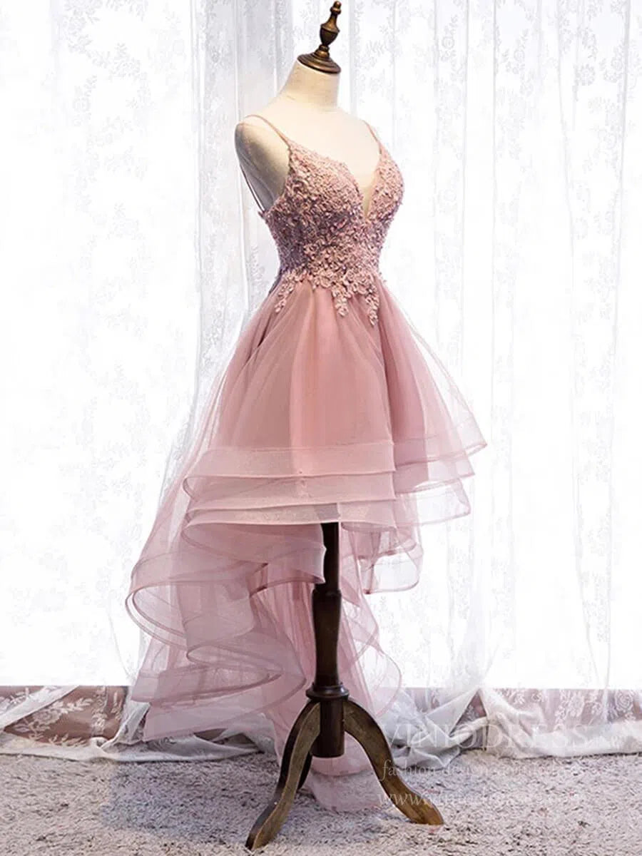 Dusty Blue High Low Prom Dresses Spaghetti Strap Cocktail Party Dress FD1684-prom dresses 2025 -Viniodress-Dusty Blue-Custom Size-