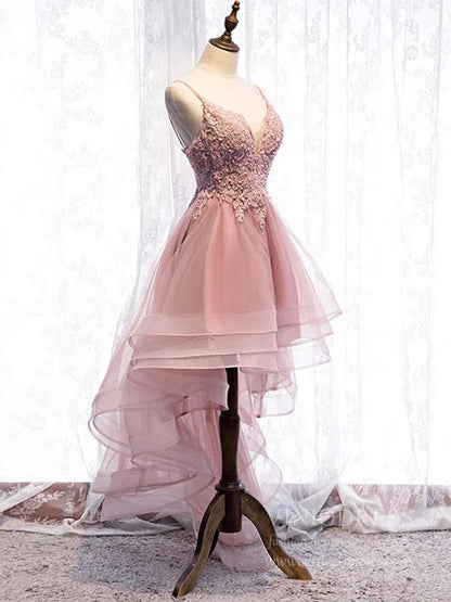 Dusty Blue High Low Prom Dresses Spaghetti Strap Cocktail Party Dress FD1684-prom dresses 2025 -Viniodress-Dusty Blue-Custom Size-