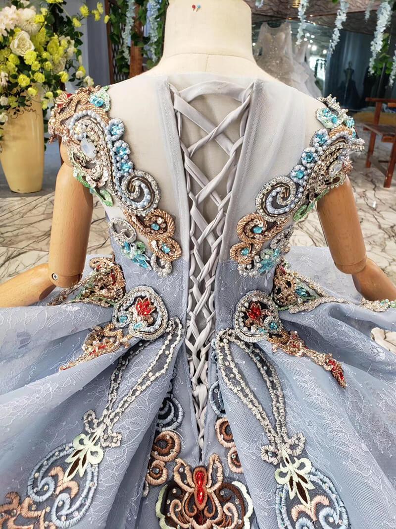 Dusty Blue Lace Ball Gown for Kids Beaded Princess Dresses FD2269C Viniodress Dusty Blue Lace Ball Gown for Kids Beaded Princess Dresses FD2269C Viniodress