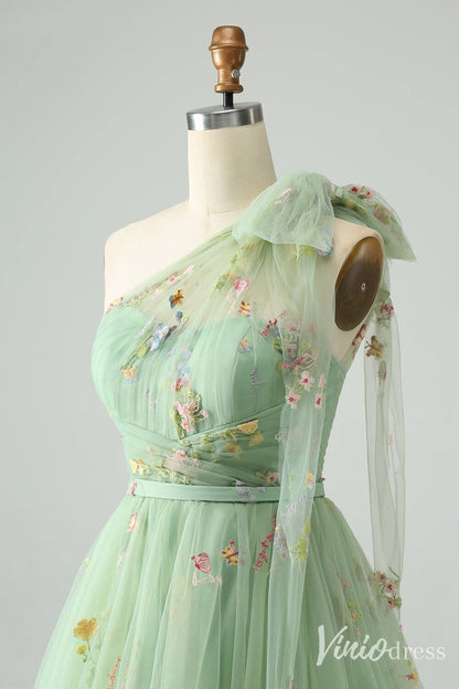 Dusty Blue One Shoulder Homecoming Dresses Lace Applique Back to School Dress S24022-prom dresses 2025 -Viniodress-Dusty Blue-Custom Size-