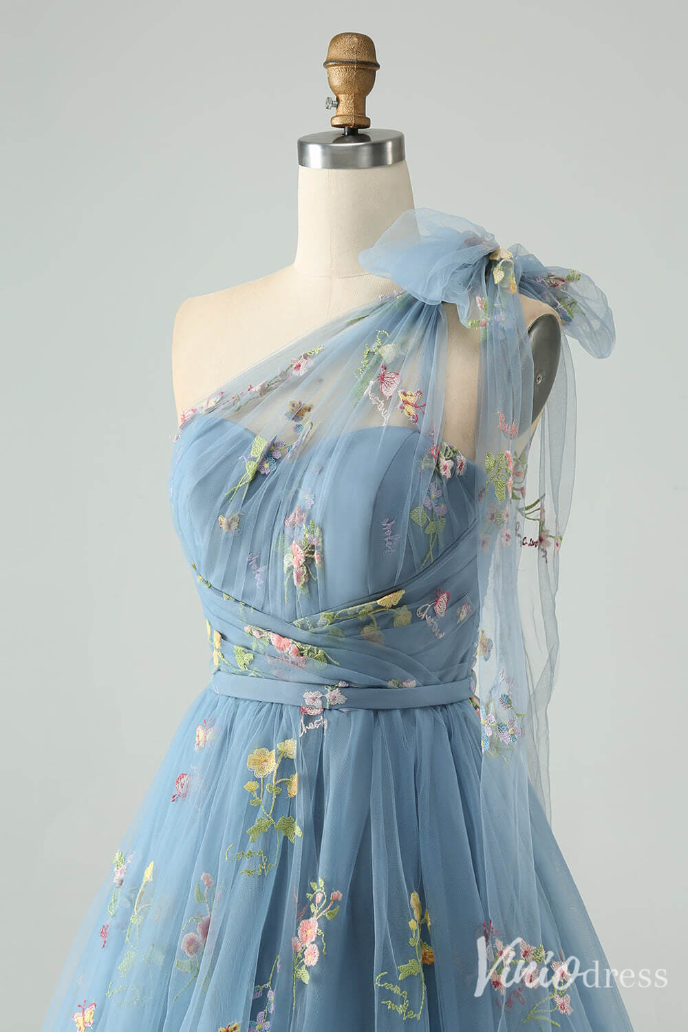 Dusty Blue One Shoulder Homecoming Dresses Lace Applique Back to School Dress S24022-prom dresses 2025 -Viniodress-Dusty Blue-Custom Size-