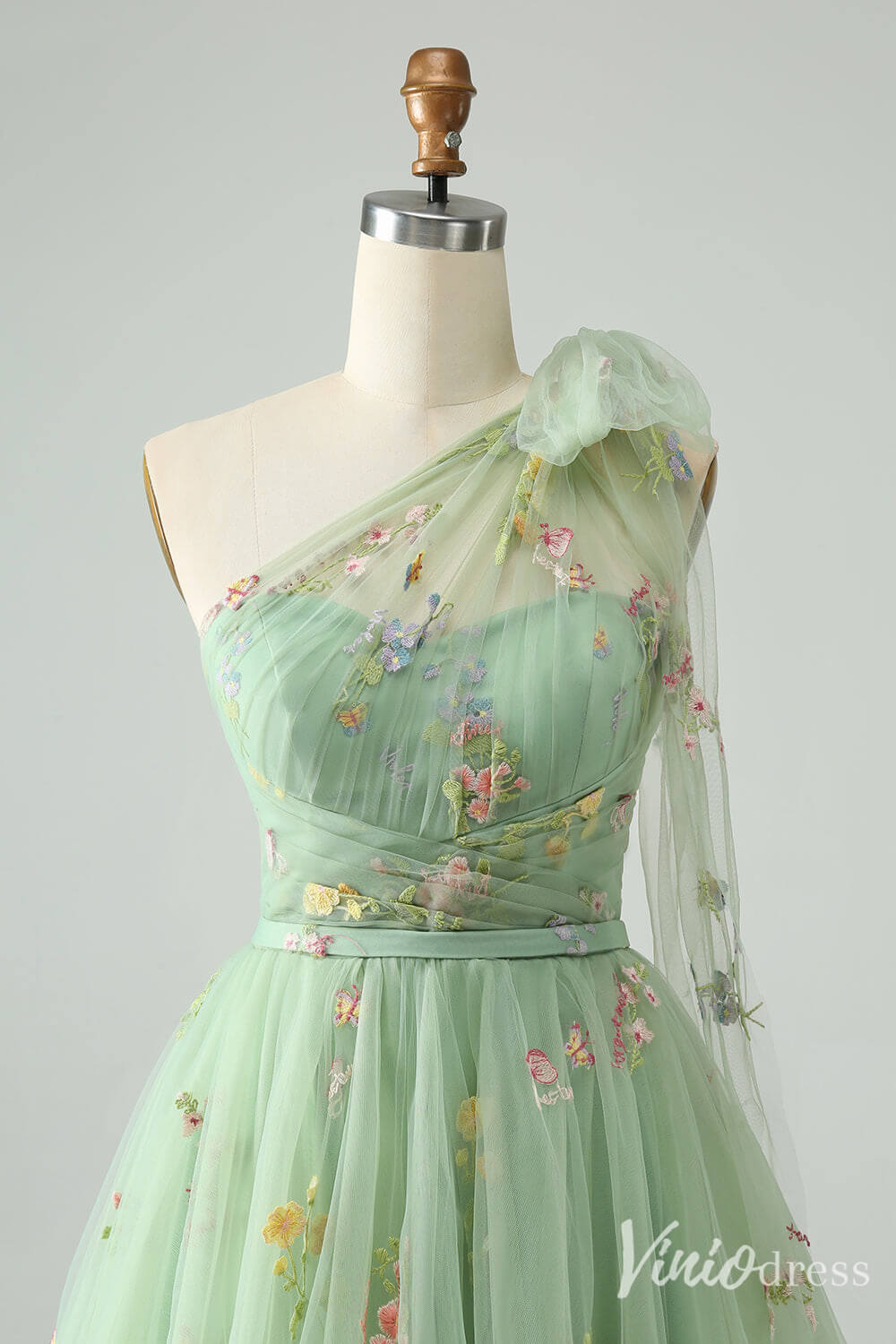 Dusty Blue One Shoulder Homecoming Dresses Lace Applique Back to School Dress S24022-prom dresses 2025 -Viniodress-Dusty Blue-Custom Size-