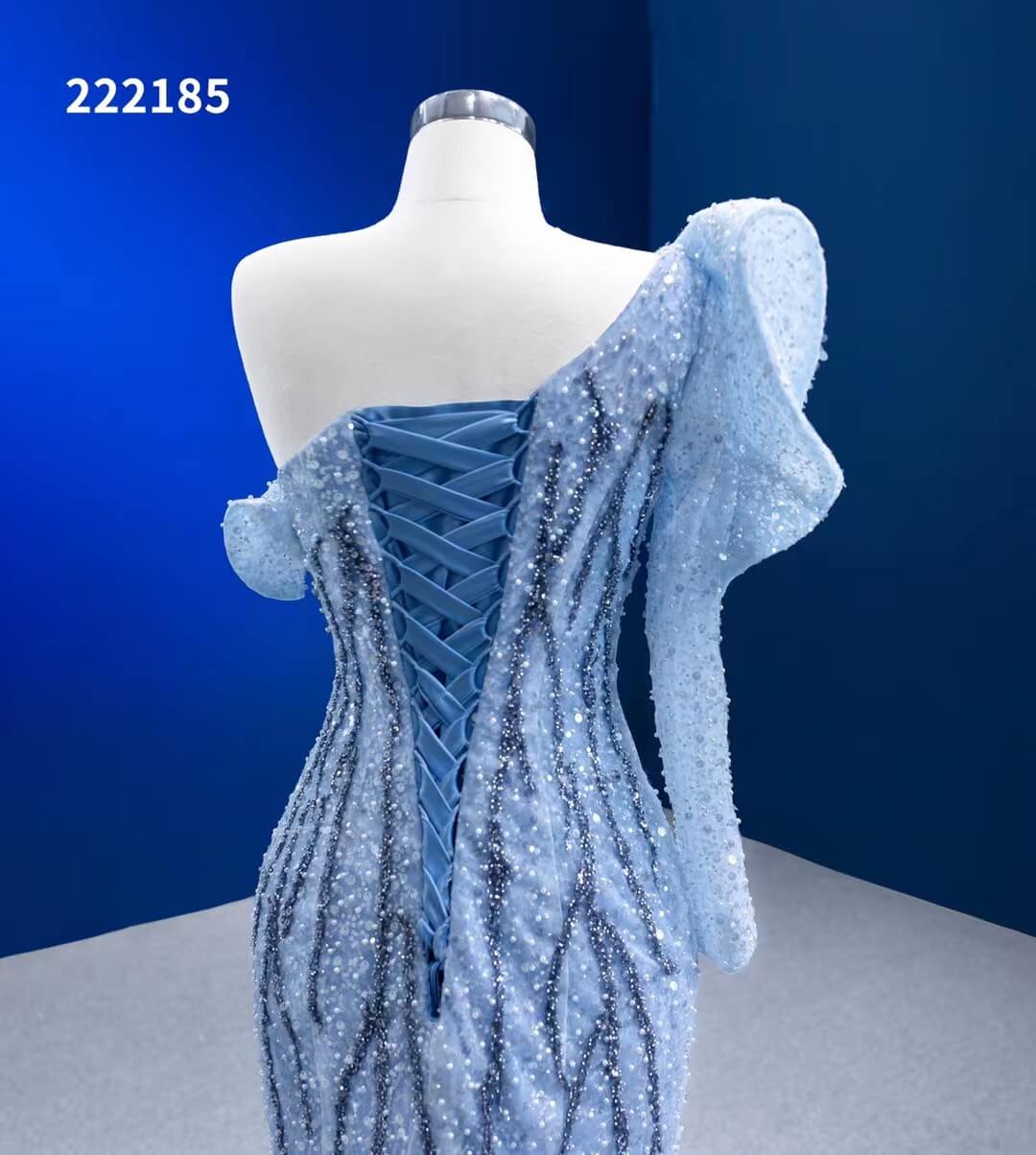Dusty Blue Pageant Dress One Shoulder Long Sleeve Mermaid Formal Evening Gowns 222185-Evening Dresses 2025 -Viniodress-Dusty Blue-Custom Size-