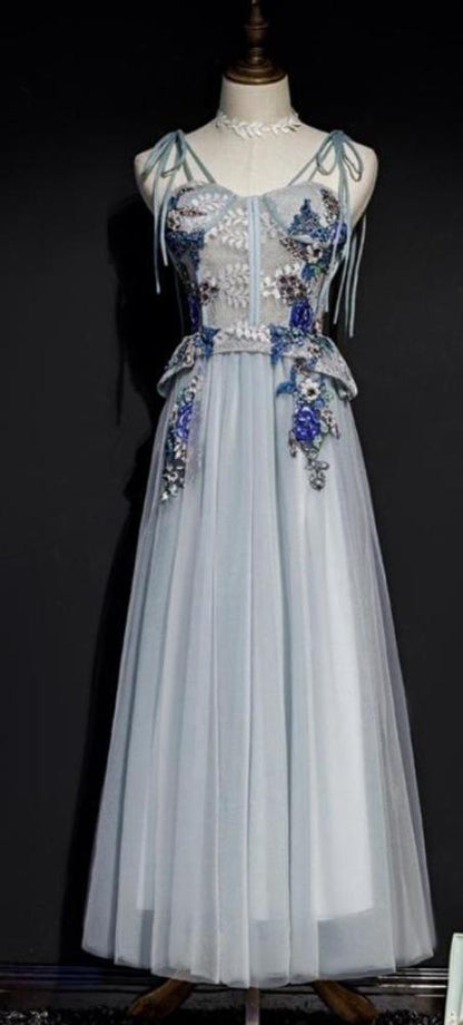 Dusty Blue Short Homecoming Dresses Lace Appliced Party Dress SD1380-Homecoming Dresses 2025 -VINIODRESS-US2-Dusty Blue-Long