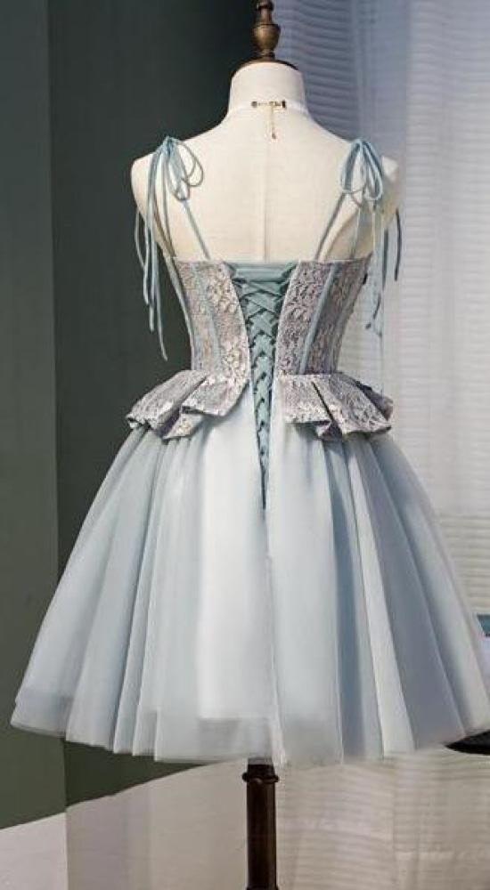 Dusty Blue Short Homecoming Dresses Lace Appliced Party Dress SD1380-Homecoming Dresses 2025 -VINIODRESS-US2-Dusty Blue-Short