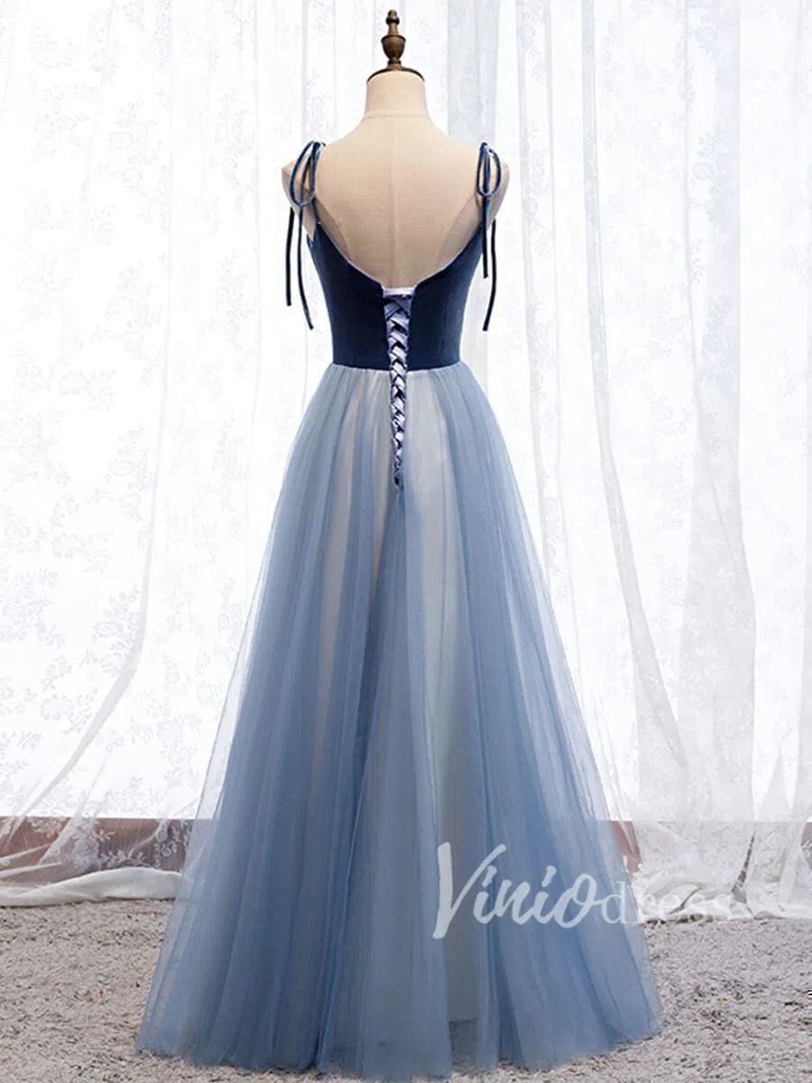 Dusty Blue Simple Formal Dresses with Straps FD1486-formal dresses 2025 -Viniodress-Slate Blue-Custom Size-