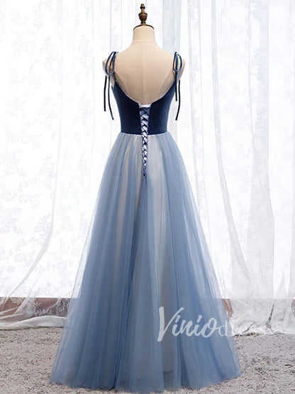 Dusty Blue Simple Formal Dresses with Straps FD1486-formal dresses 2025 -Viniodress-Slate Blue-Custom Size-
