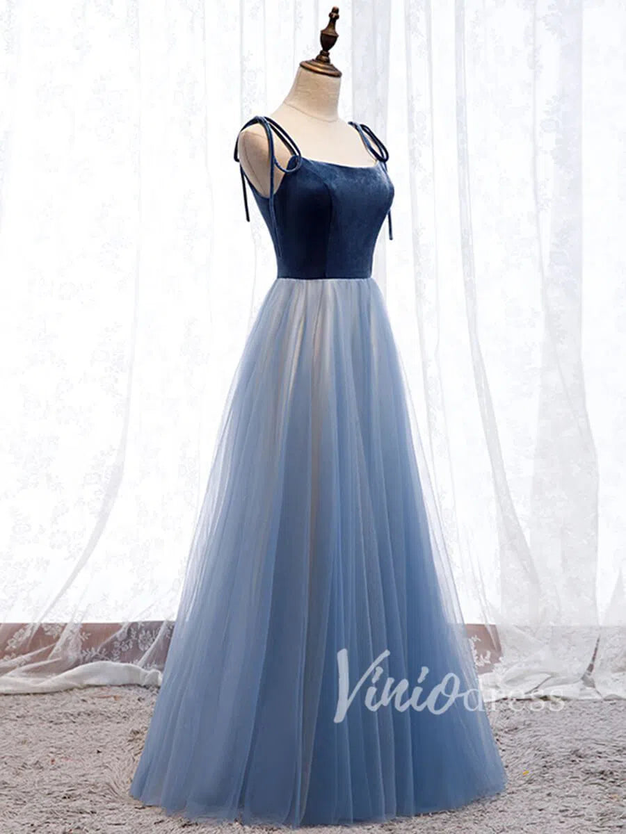 Dusty Blue Simple Formal Dresses with Straps FD1486-formal dresses 2025 -Viniodress-Slate Blue-Custom Size-