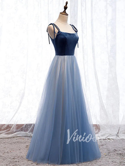 Dusty Blue Simple Formal Dresses with Straps FD1486-formal dresses 2025 -Viniodress-Slate Blue-Custom Size-