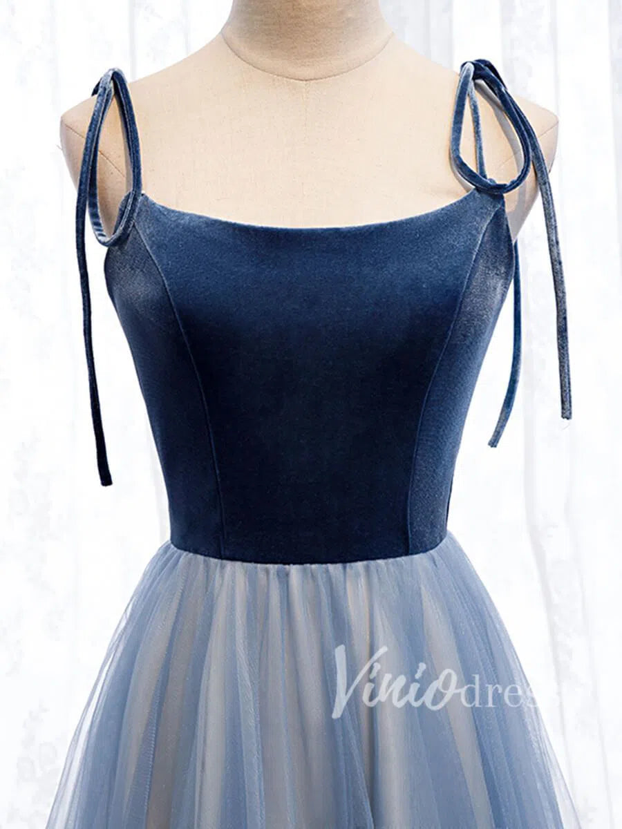 Dusty Blue Simple Formal Dresses with Straps FD1486-formal dresses 2025 -Viniodress-Slate Blue-Custom Size-