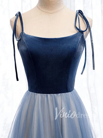Dusty Blue Simple Formal Dresses with Straps FD1486-formal dresses 2025 -Viniodress-Slate Blue-Custom Size-
