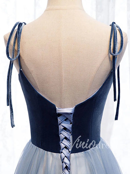 Dusty Blue Simple Formal Dresses with Straps FD1486-formal dresses 2025 -Viniodress-Slate Blue-Custom Size-