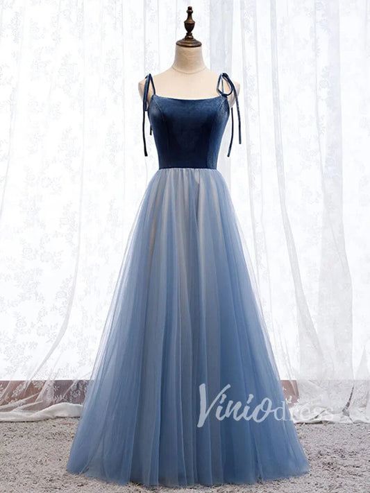 Dusty Blue Simple Formal Dresses with Straps FD1486-formal dresses 2025 -Viniodress-Slate Blue-Custom Size-