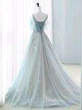 Dusty Blue Spaghetti Strap Prom Dresses Sparkly Tulle Formal Dress AD1039-prom dresses-Viniodress-Viniodress