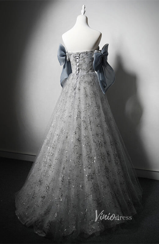 Dusty Blue Sparkly Lace Prom Dresses Off the Shoulder Formal Dress AD1228-prom dresses 2025 -Viniodress-Dusty Blue-Custom Size-