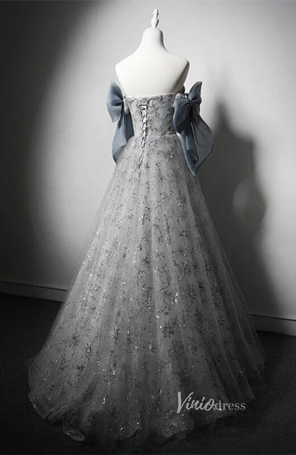 Dusty Blue Sparkly Lace Prom Dresses Off the Shoulder Formal Dress AD1228-prom dresses 2025 -Viniodress-Dusty Blue-Custom Size-