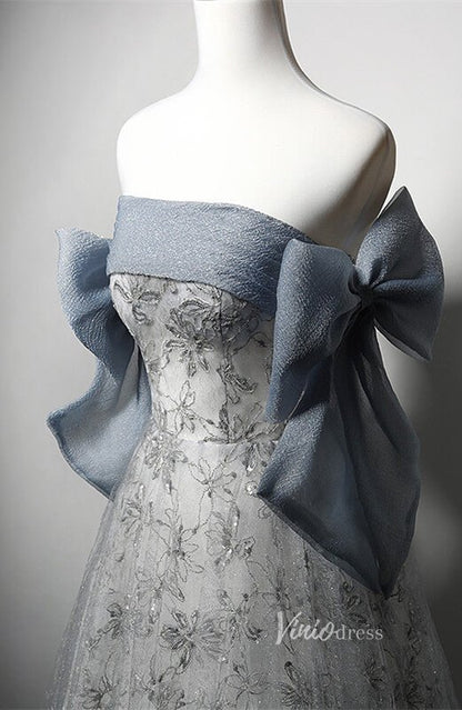 Dusty Blue Sparkly Lace Prom Dresses Off the Shoulder Formal Dress AD1228-prom dresses 2025 -Viniodress-Dusty Blue-Custom Size-