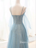 Prom Dress 2025 Dusty Blue Sparkly Tulle Prom Dresses Spaghetti Strap Evening Dress FD3429-unique prom dresses-Dusty Blue-Custom Size-Viniodress