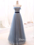 Prom Dress 2025 Dusty Blue Sparkly Tulle Prom Dresses Strapless Evening Dress FD3428-unique prom dresses-Dusty Blue-Custom Size-Viniodress