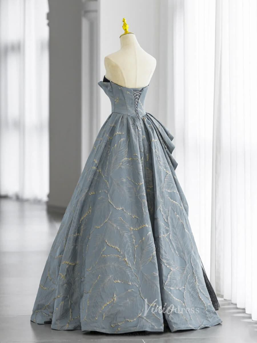 Dusty Blue Strapless Prom Dresses Jacquard Satin Formal Gown FD3239 Viniodress Dusty Blue Strapless Prom Dresses Jacquard Satin Formal Gown FD3239 Viniodress