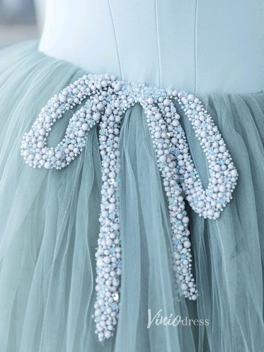 Dusty Blue Strapless Prom Dresses Pleated Tulle Formal Dress AD1036-prom dresses 2025 -Viniodress-Dusty Blue-Custom Size-