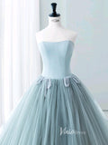 Dusty Blue Strapless Prom Dresses Pleated Tulle Formal Dress AD1036-prom dresses-Viniodress-Viniodress