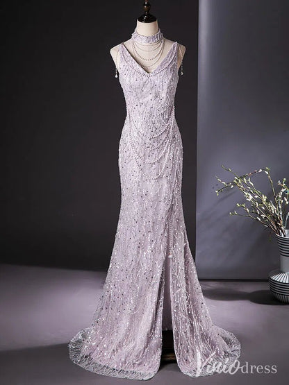 Dusty Pink Beaded Prom Dresses with Two Piece Ruffle Mermaid Evening Dress AD1360-Evening Dresses 2025 -Viniodress-Pink-Custom Size-